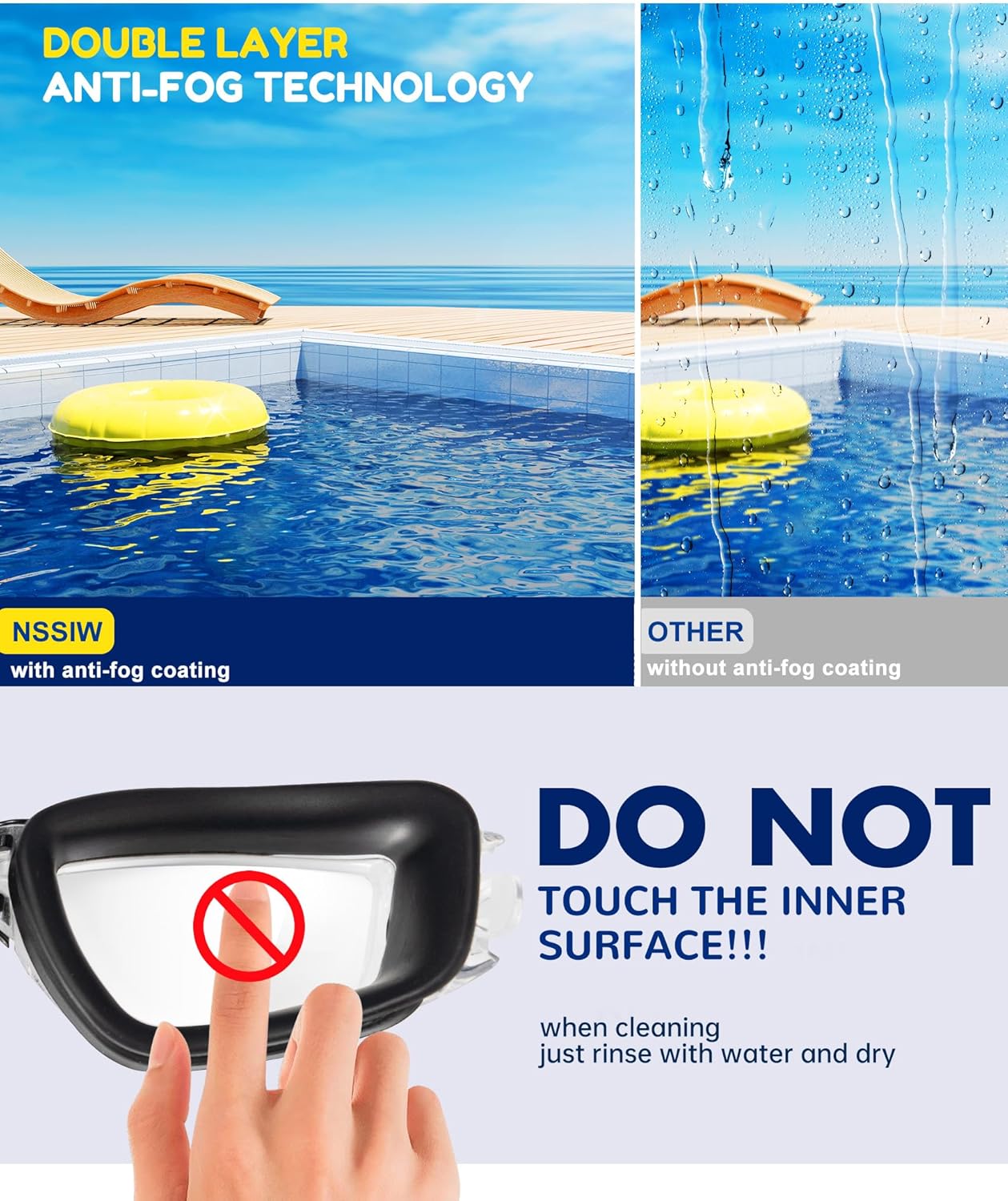 NSSIW Kids Swimming Goggles - Anti-Fog, Leak-Proof Design | 3-Pack for Ages 4-16