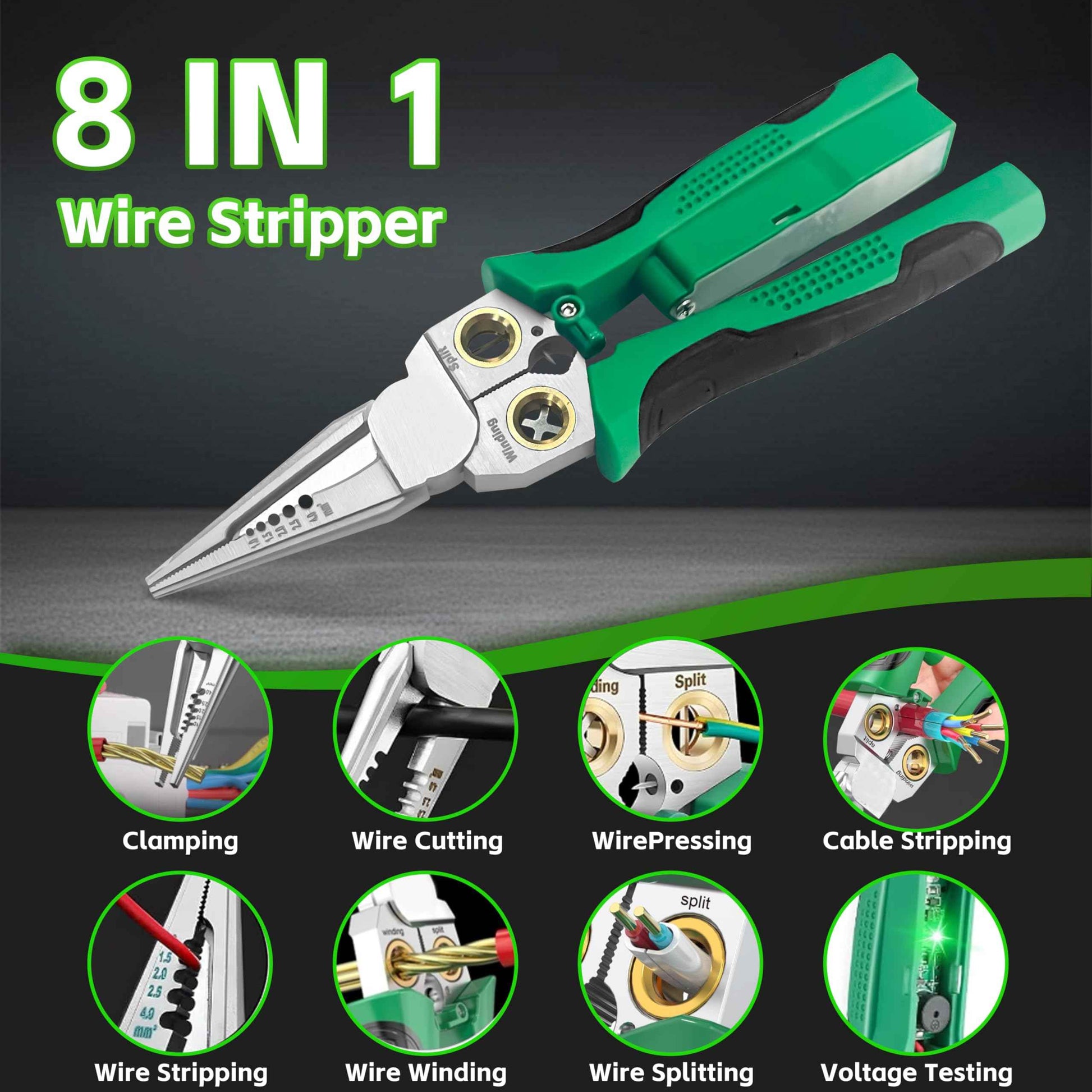 8 in 1 Wire Stripper with Voltage Tester, Pinzas Para Electricista, Electric Pliers, Multi-function Electric Wire Stripping Tool for Cutting and Pulling Pliers, Electrician Repair Tool