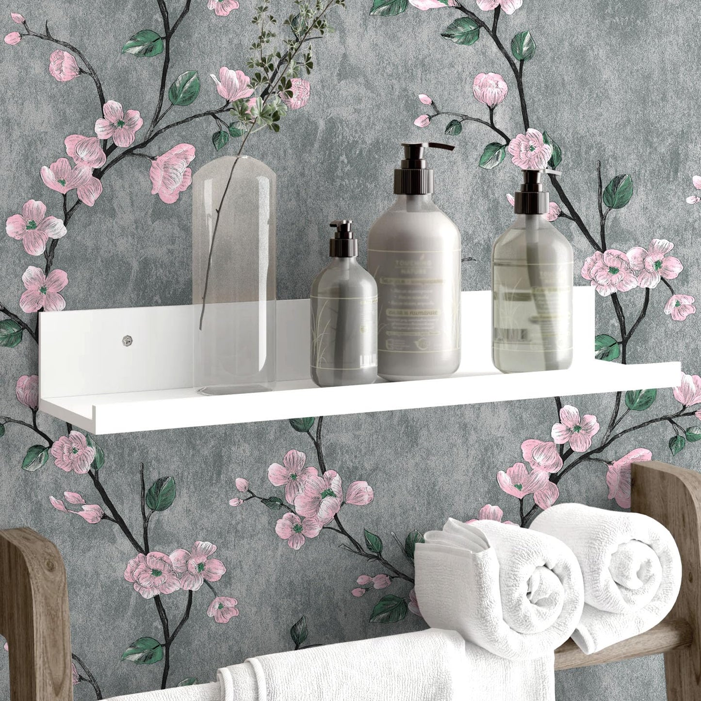 SOON AFTER 17.5"x120" Floral Peel and Stick Wallpaper Flower Tree Contact Paper Self Adhesive Removable Modern Grey Wall Paper Decorative Wall Covering Countertop Vinyl Film Roll