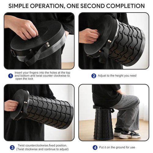 Collapsible Stool with Capacity 550lbs Portable Stools for Adults Heavy Duty, Adjustable Height Telescoping Folding Stool, for Fishing,Camping, Hiking and Outdoor Travel