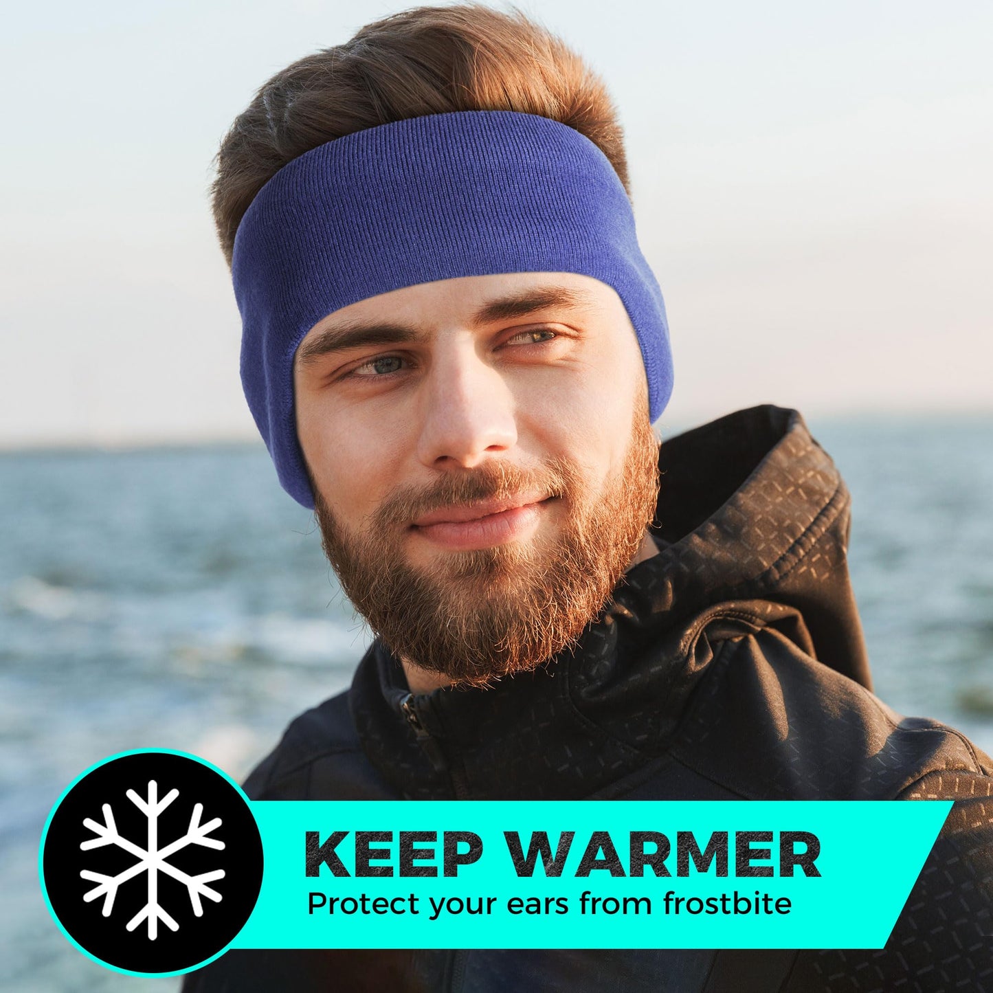 WTACTFUL Winter Ear Warmer Fleece Headband for Men Double-Layer Ear Muffs for Winter Headbands for Women Thermal Ear Covers for Cold Weather Ski Running Cycling Hiking Blue