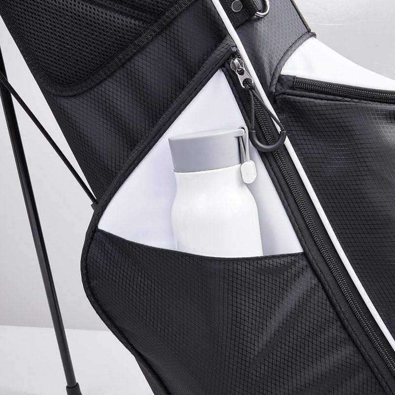 KYTAI Lightweight 7 Way Divider Golf Stand Bag for Men/Women- Dual Straps, Stable Stand, Multiple Pockets, Rain Hood & Towel Ring (Black/White)