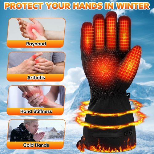 Heated Gloves for Men Women, 7.4V Rechargeable Hand Warmer Gloves with Touchscreen, Waterproof Non-Slip Electric Heated Glove for Winter Outdoor Work Motorcycling Skiing Hiking Fishing Arthritis Hands
