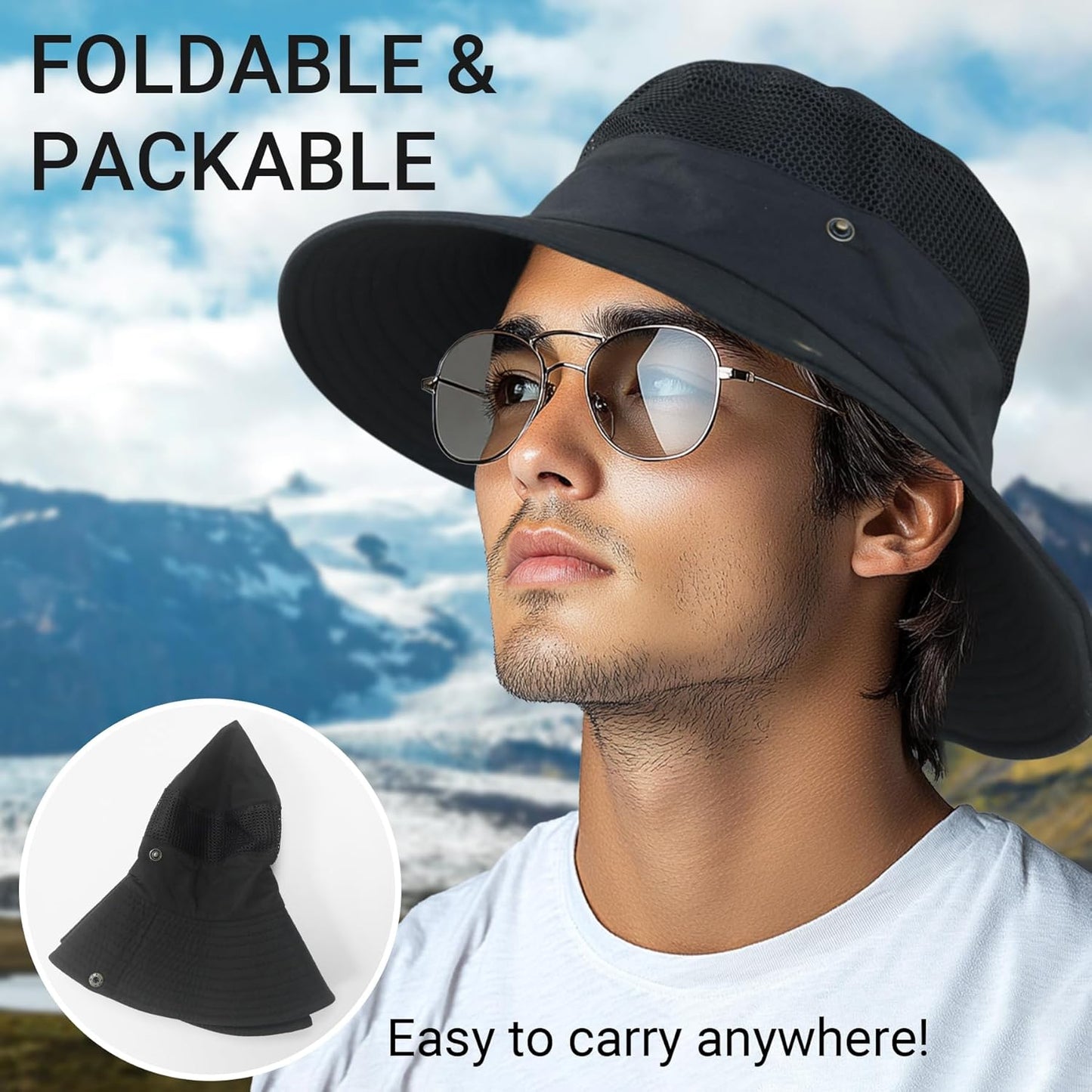 NPQQUAN Sun Bucket Hat - Wide Brim UPF 50+ Protection for Fishing & Beach - Deep Green