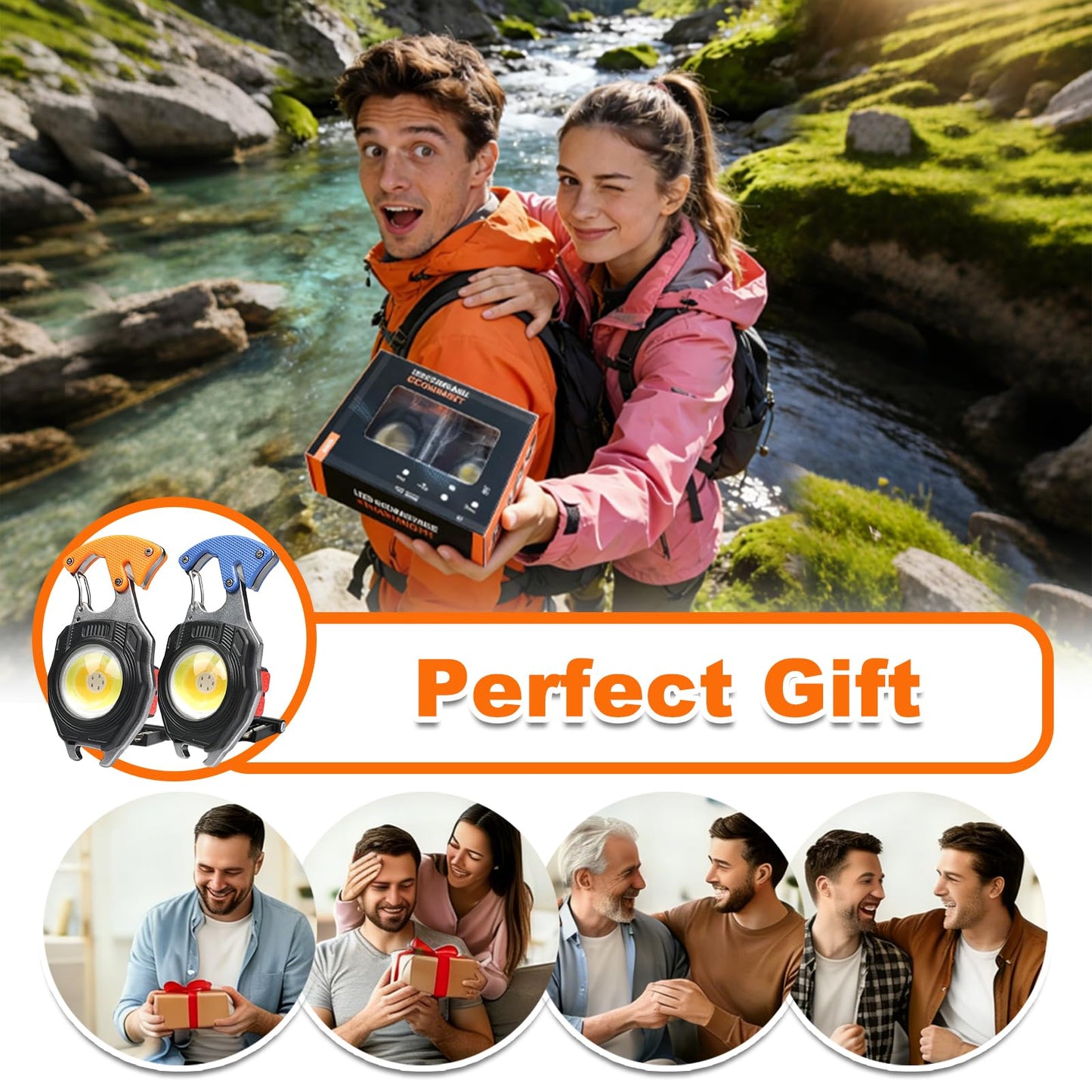 CHICES COB Keychain Work Light Flashlight - Rechargeable Multitool Camping Fire Starter 7modes 1600 Lumens for Emergency Survival Hiking Gear,Walking Dogs EDC for Men,Outdoor Enthusiasts(2Pack)