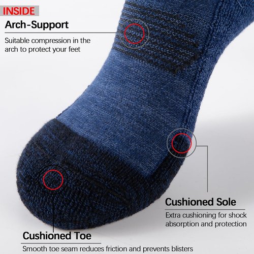 COOVAN Men's Cotton Crew Work Socks - 6 Pairs Moisture-Wicking Cushioned Boot Socks for Hiking & Running