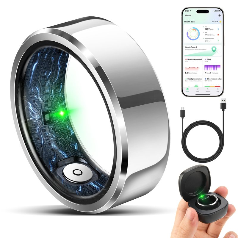 Smart Ring for Women Men, Fashion Minimalist Fitness Ring & Sleep Tracker Ring with Heart Rate, Blood Pressure,5ATM Waterproof Health Ring, No Subscription, Gifts for Women Men Gift (Silver,11)