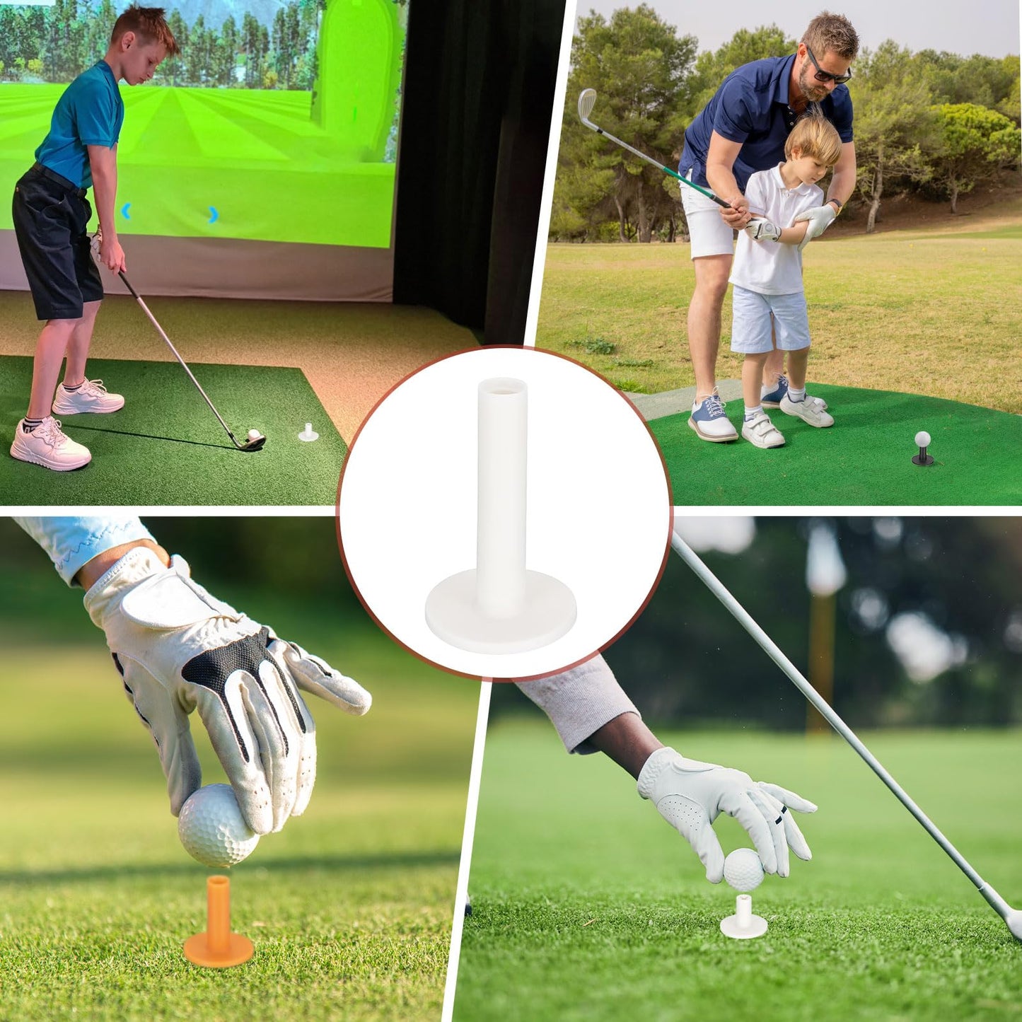 TIXIPEM 3.46IN Rubber Golf Tees [8PCS] - Flexible Stable Ball Holder Use for Home & Outdoor & Indoor Tall Training Driving Range - [White] Hitting Mats