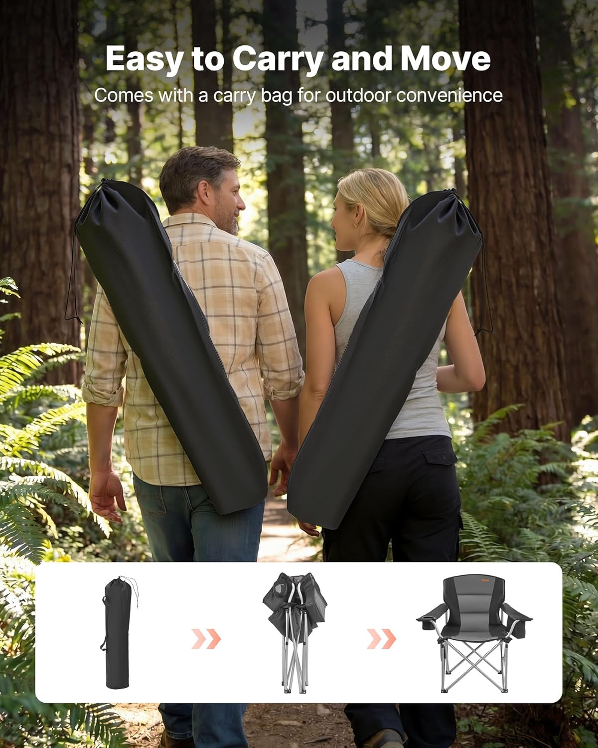 VEVOR Oversized Camping Chair - Portable Heavy-Duty Quad with Lumbar Support & Cooler Bag | 2-Pack