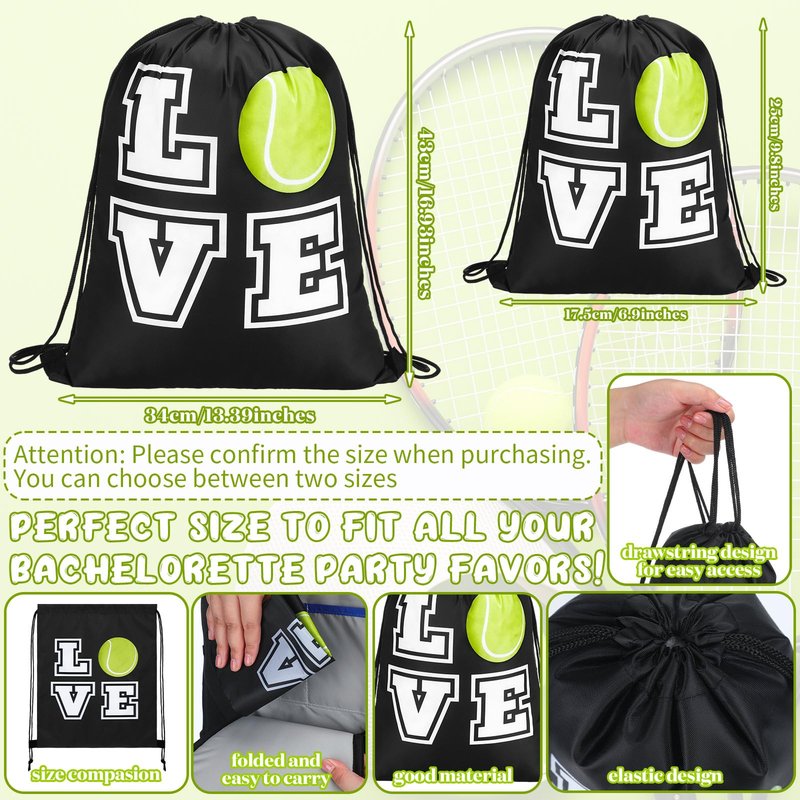 Pinkunn 20 Pcs Tennis Party Favor Bag 17 Inch Tennis Backpack Sport Drawstring Bag for Team Group Teacher Gift, Black(17 Inch,Black)