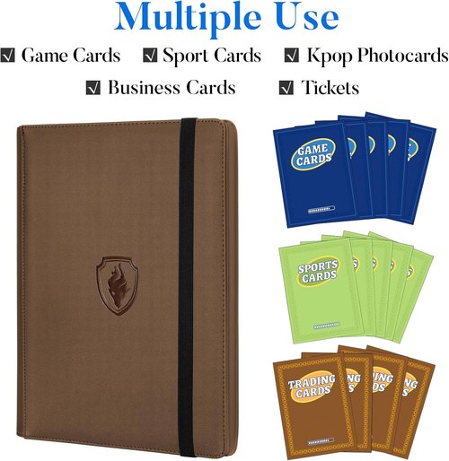 Fabmaker Premium 9 Pocket Card Binder - Sturdy Trading Card Album for 360 Cards | Brown PU Cover