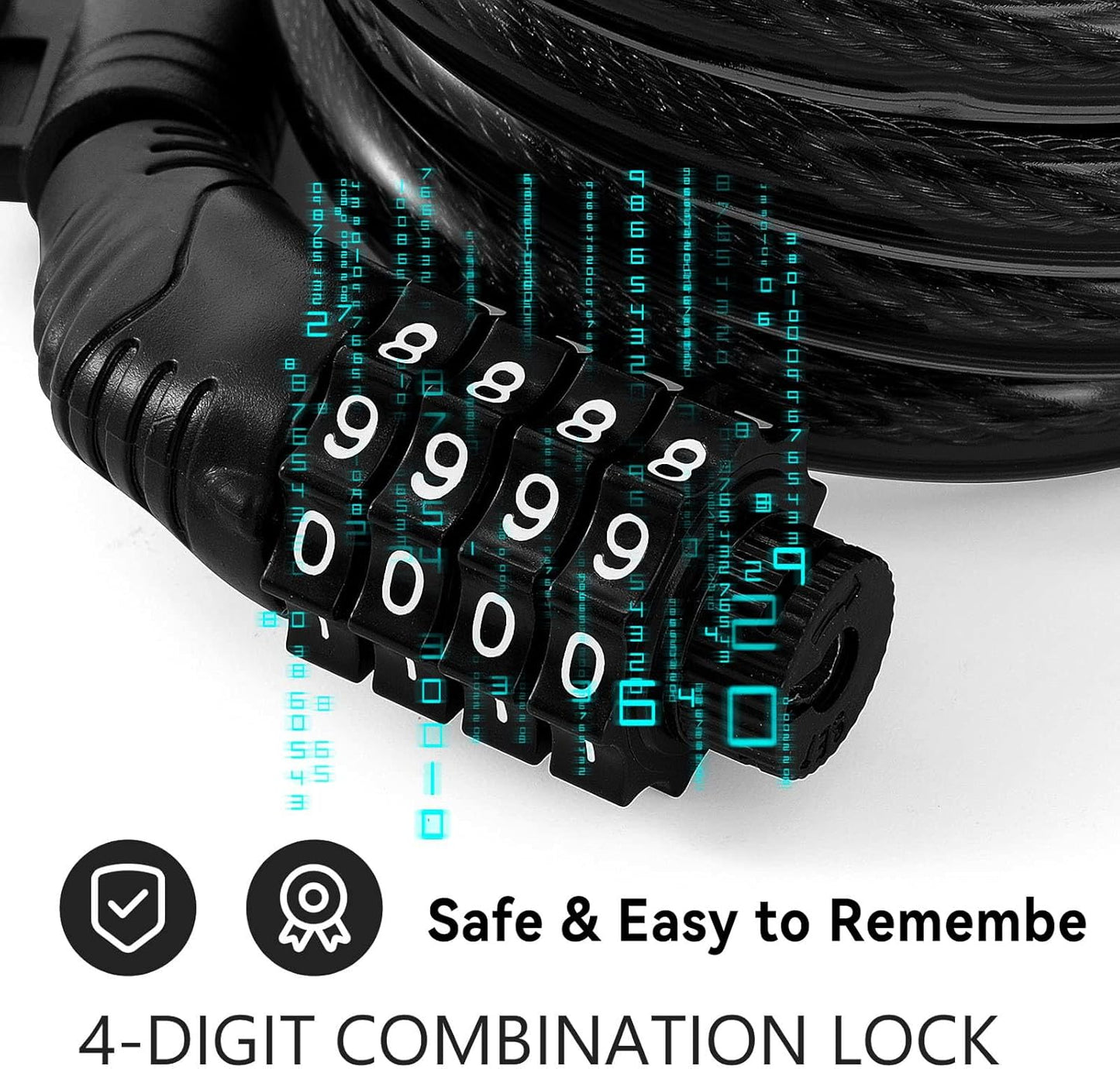 Xiaomi E-Scooter Lock - 4 Ft Long Bike Combination Cable Lock | Anti-Theft 4-Digit Security System