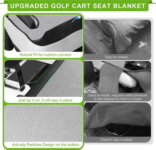 iLSKW Golf Cart Seat Cover Blanket Fit Club Car Precedent/DS (2000-UP) EZGO TXT/RXV Front Seat Cushion, Universal Golf Cart Seat Covers Towel with 2 Pockets for All Seasons