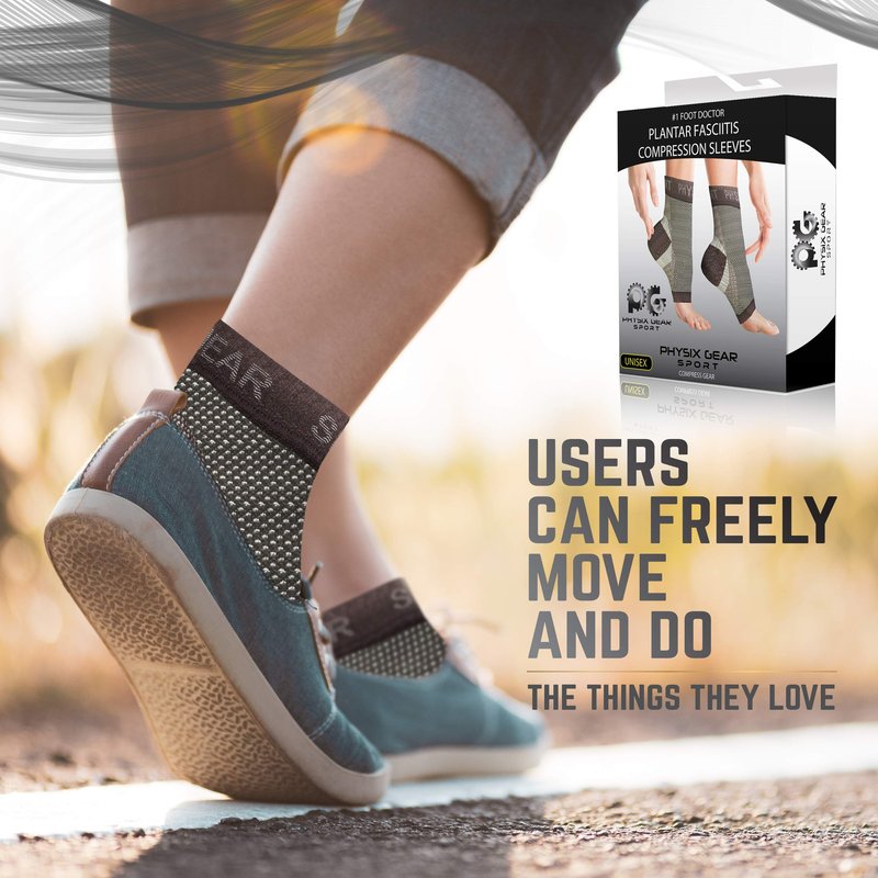 Physix Gear Sport Plantar Fasciitis Socks with Arch Support for Men & Women - Ankle Compression Sleeve, Toeless Compression Socks Foot Pain Relief, Ankle Swelling Better than Night Splint, Black L/XL