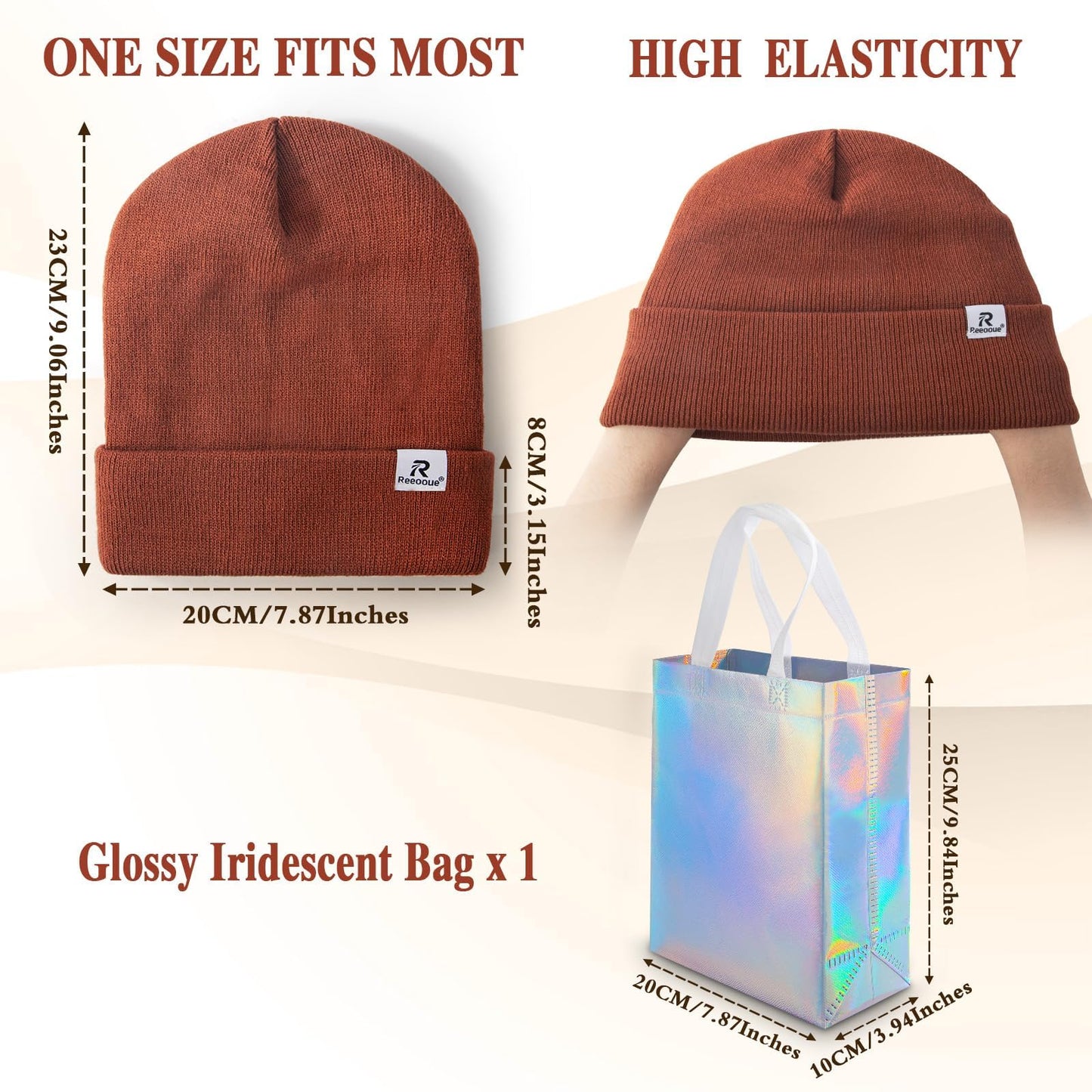 6 Pack Satin Lined Winter Beanie Hats, Silk Lined Beanies Knit Warm Cuffed Soft Hats for Women and Men with a Gift Tote Bag