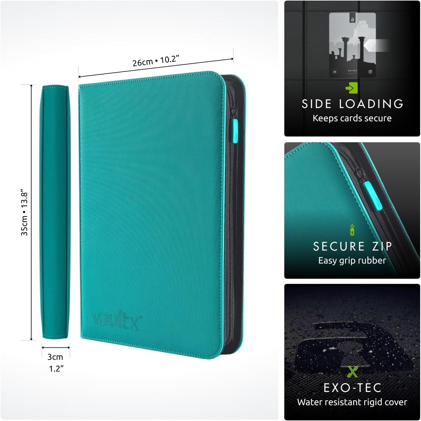 Vault X 9 Pocket Trading Card Zip Binder - Premium Exo-Tec Material, Holds 360 Cards | Teal Color