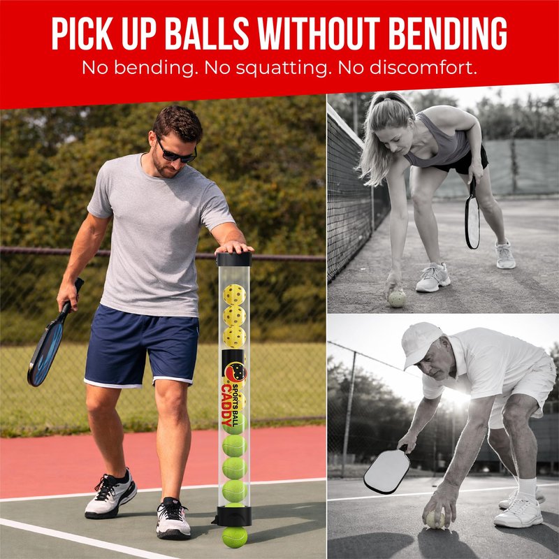 [2-in-1 Set] Tennis & Pickleball Hopper with Pickup Tube – Pickleball Caddy with Collapsible Metal Frame Ball Basket and Wheels & Carry Case – 120 Tennis Balls or 100 Pickleball Ball Holder (Pin)