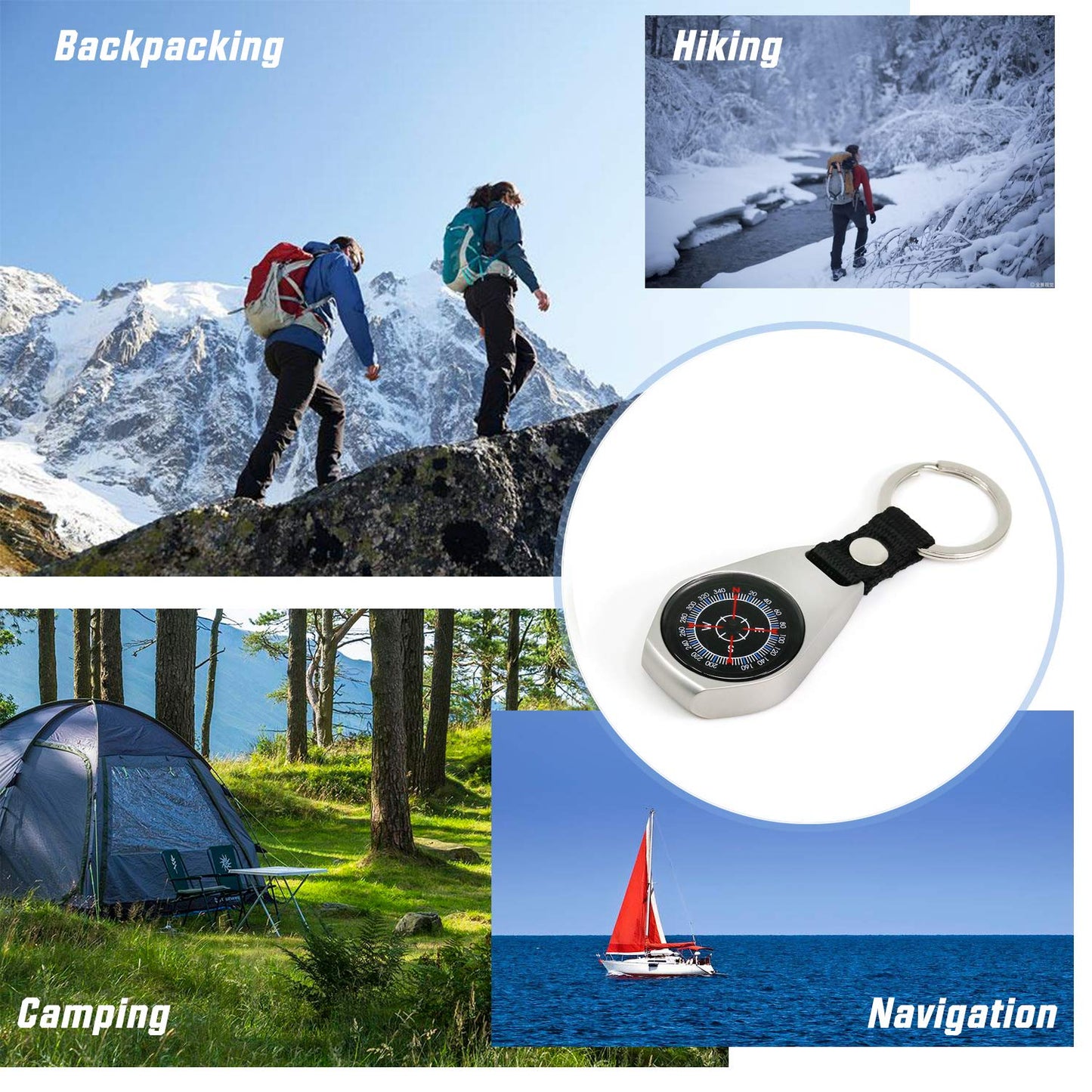 Keychain Pocket Backpack Compass Equipment, 2 Pack Key Ring Survival Mini Metal Compass, Bulk Compass for Men Kids Hiking, Suunto, Camping, Teacher