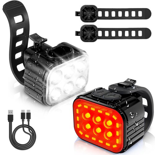 WORKPRO Bike Lights Set [8+13 Modes], Rechargeable Bicycle Light Set Ultra Bright, IP65 Waterproof Bike Lights for Night Riding, 1200mAh Bike Headlight and Tail Light Reflectors