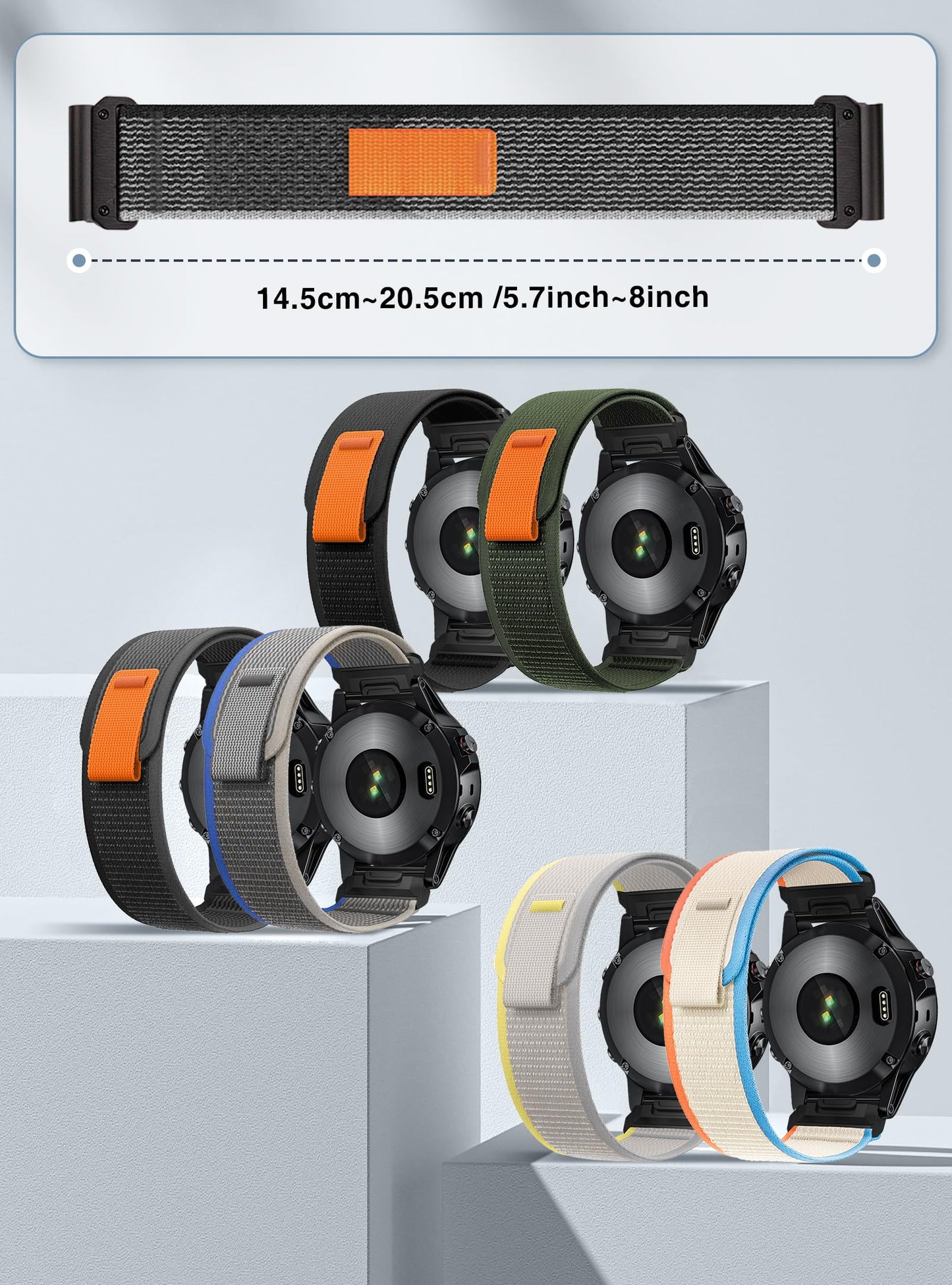Sports-Band for Garmin Fenix 8 AMOLED-51mm/7X/7X Pro/6X Pro/Fenix 6X Sapphire/5X/5X Plus/3/3HR, 26mm Quickfit Adjustable Nylon Loop Bands for Garmin Descent MK1/MK2i/MK3/MK3i/Enduro3/Tactix Delta, Men Women Breathable Durable