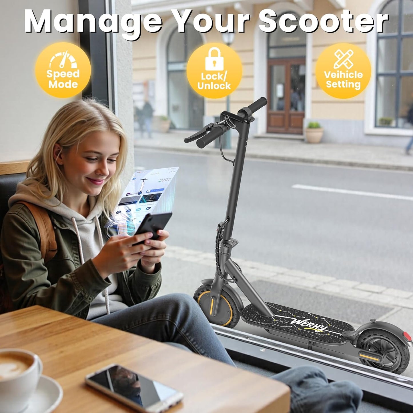 WERHY Electric Scooter - 500W Motor, 22MPH Speed, 25-Mile Range | Foldable E-Scooter for Teens & Adults