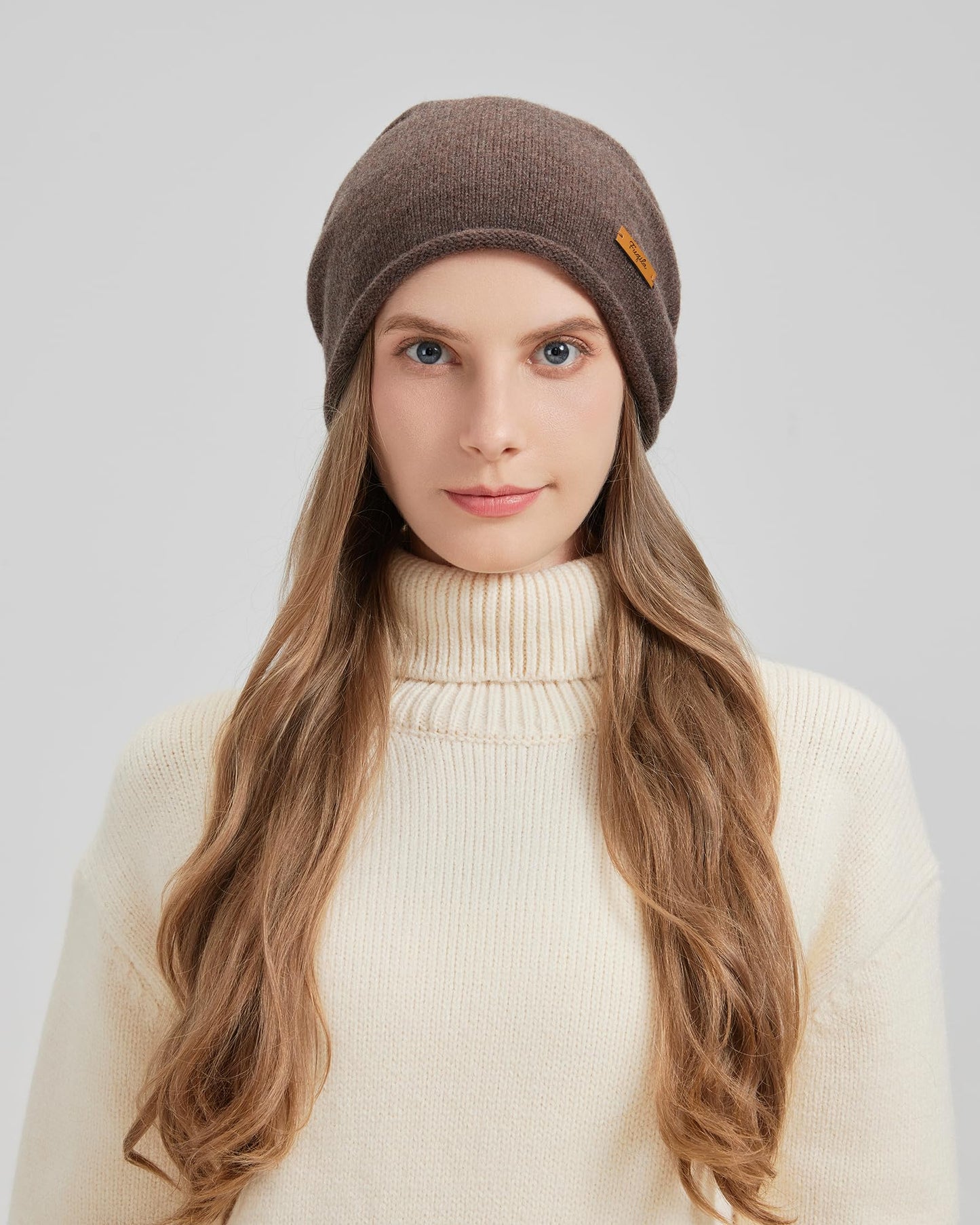FUQILA 100% Merino Wool Slouchy Beanie Hat, Women Warm Winter Caps Soft, Ladies Breathable & Cozy Stretchy Knitted Skull Cap (US, Alpha, One Size, Coffee)