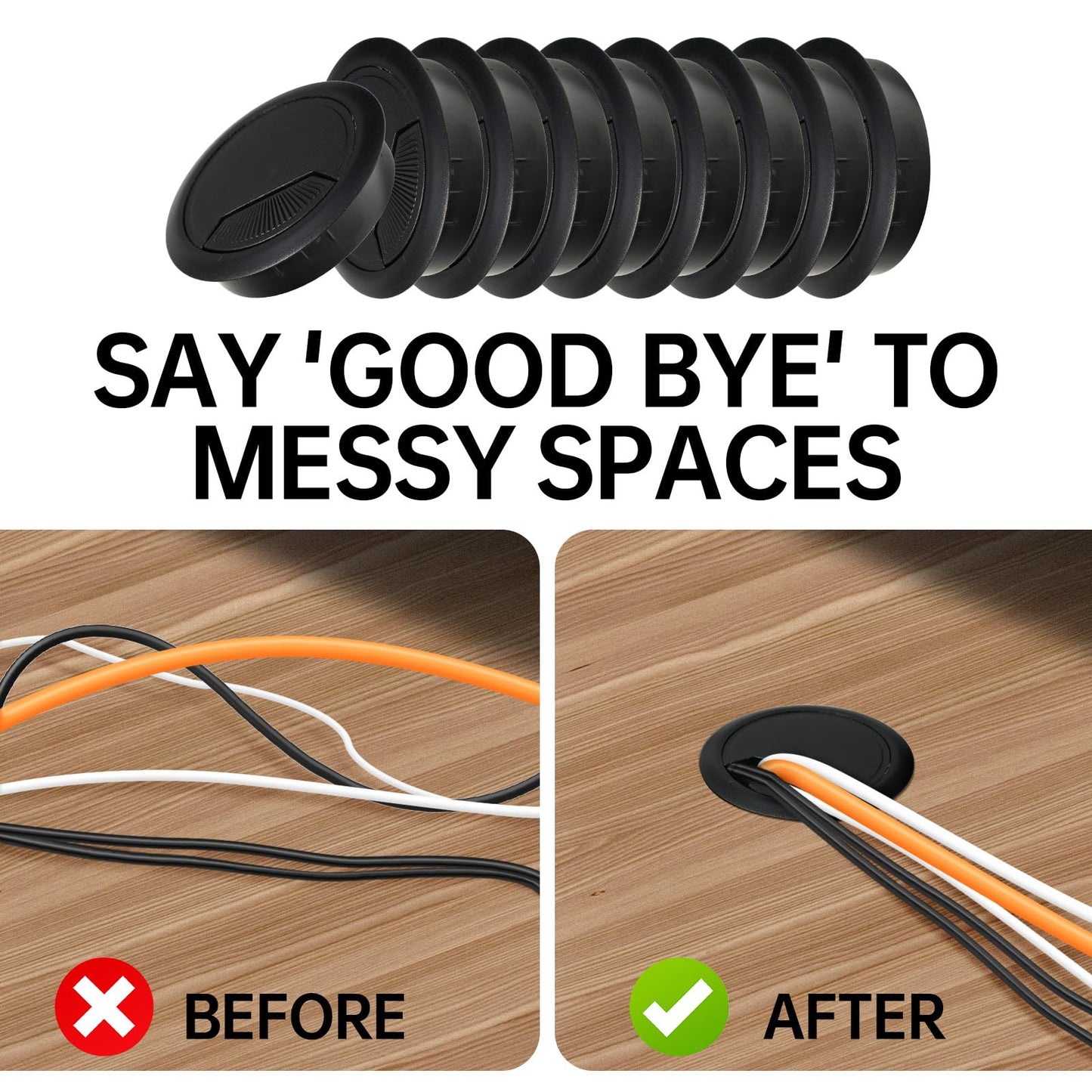 12 Pcs Desk Grommet 2 inch(50mm), Desk Hole Grommet, Cable Grommet, Desk Hole Cover, Desk Cord Hole Cover, Desk Cable Hole Cover with Hole Saw, Desk Wire Hole Insert, Furniture Hole Cover(Black)