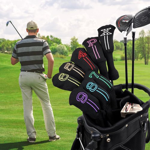 Knit Golf Hybrid Iron Head Covers 4-9 and 2pcs Hybrid/UT Club Head Covers with Rotatable No.Tag, Golf Club Head Protector for Cleveland, Wilson Launch Pad, Tour Edge, Powerbilt Hybrid Irons