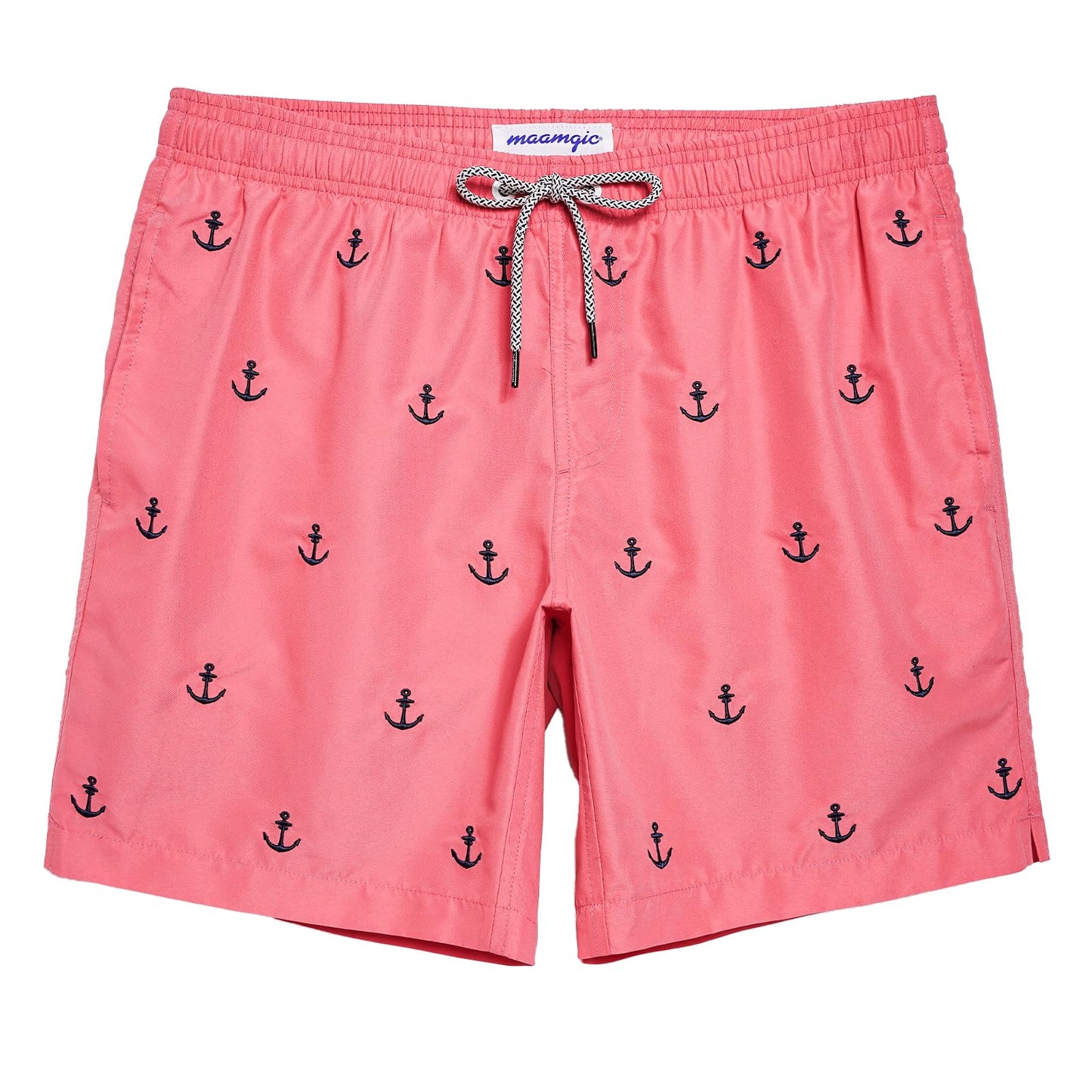 MaaMgic Mens Quick Dry Anchor Swim Trunks with Mesh Lining Swimwear Bathing Suits,Red-glm009,X-Large
