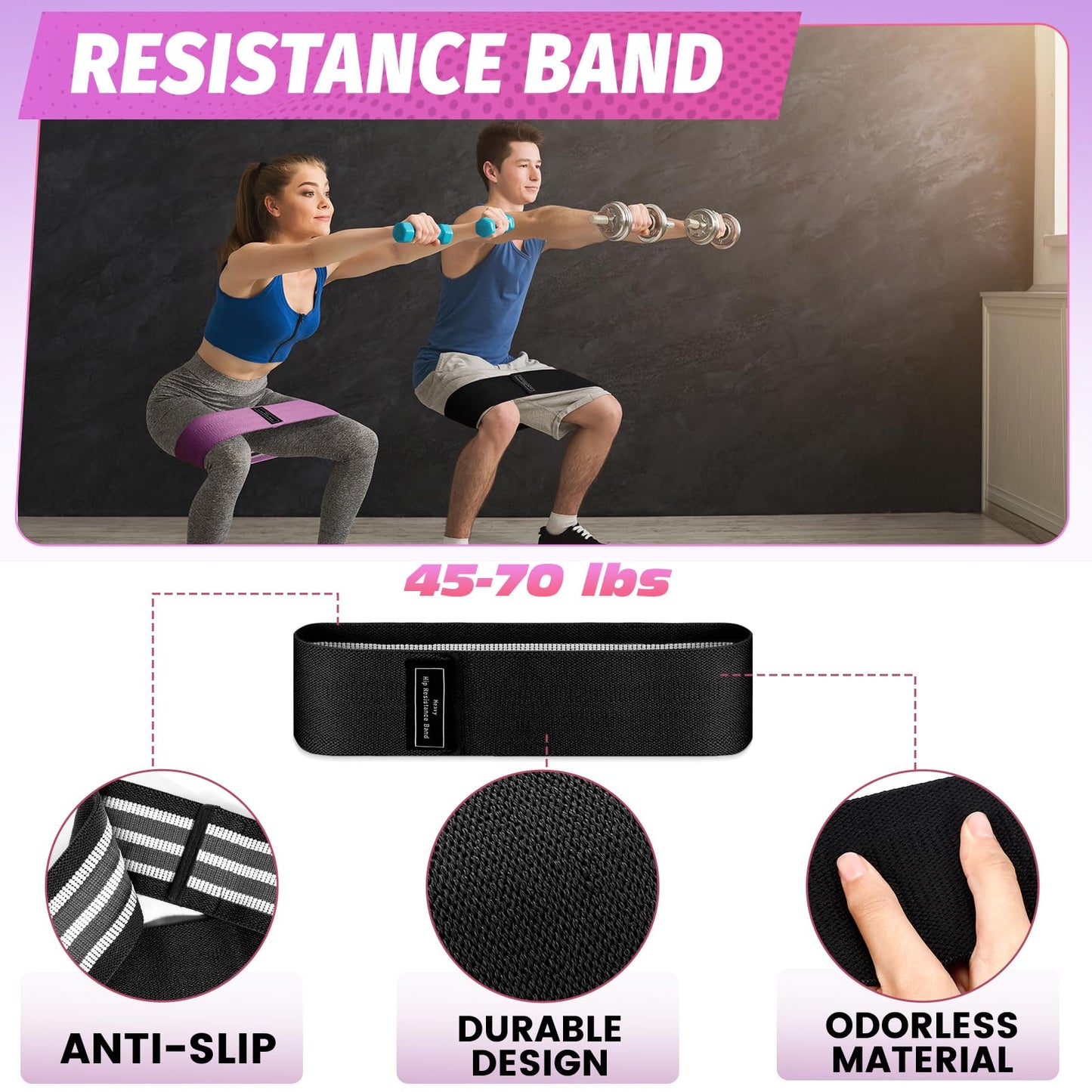 Turakun Gym Barbell Pad Set: Hip Thrusts Pad for Squats Ankle Strap for Cable Machine Hip Resistance Band Weight Lifting Strap and Carry Bag Gym Equipment Accessories, Pink