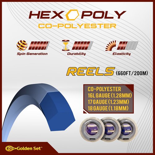 Golden Set Hex Poly 17g (1.23mm), Reel (660ft/200m), Polyester Tennis String (Silver)