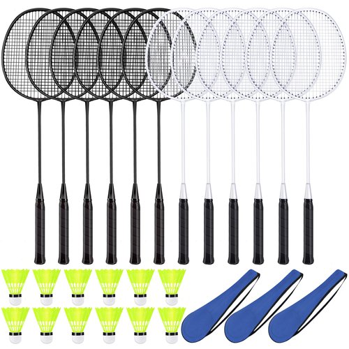 Chitidr 12 Pack Badminton Rackets Set Including Badminton Racquets, Nylon Shuttlecocks and Carry Bag for Outdoor Backyard Games Beginners(12 Pack,White, Black)