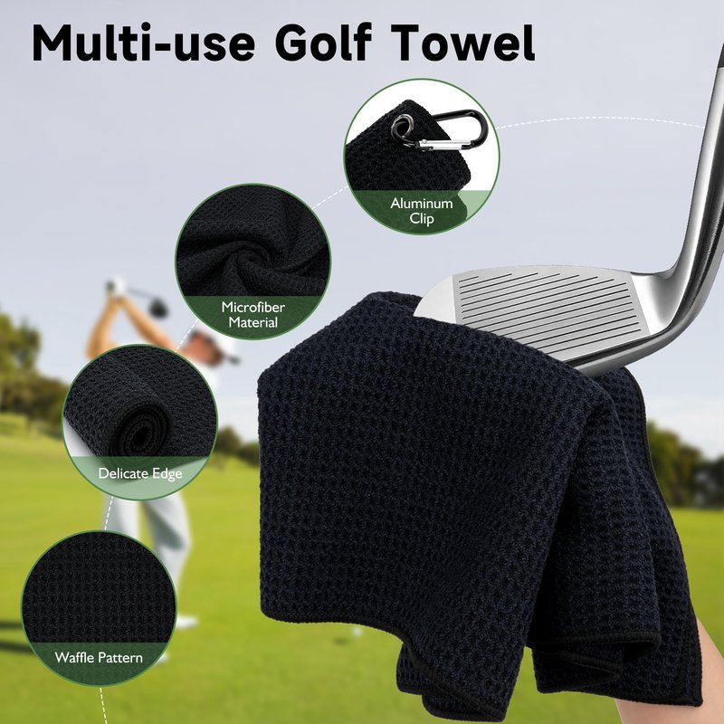 Pro Golf Club Brush Cleaner with Retainer Clip and Squeeze Water Bottle 7.8 Inches Holds 3 Ounces of Water, Essentials Golf Accessories for Men, Best Golf Gifts for Men(Equipped with golf towels)