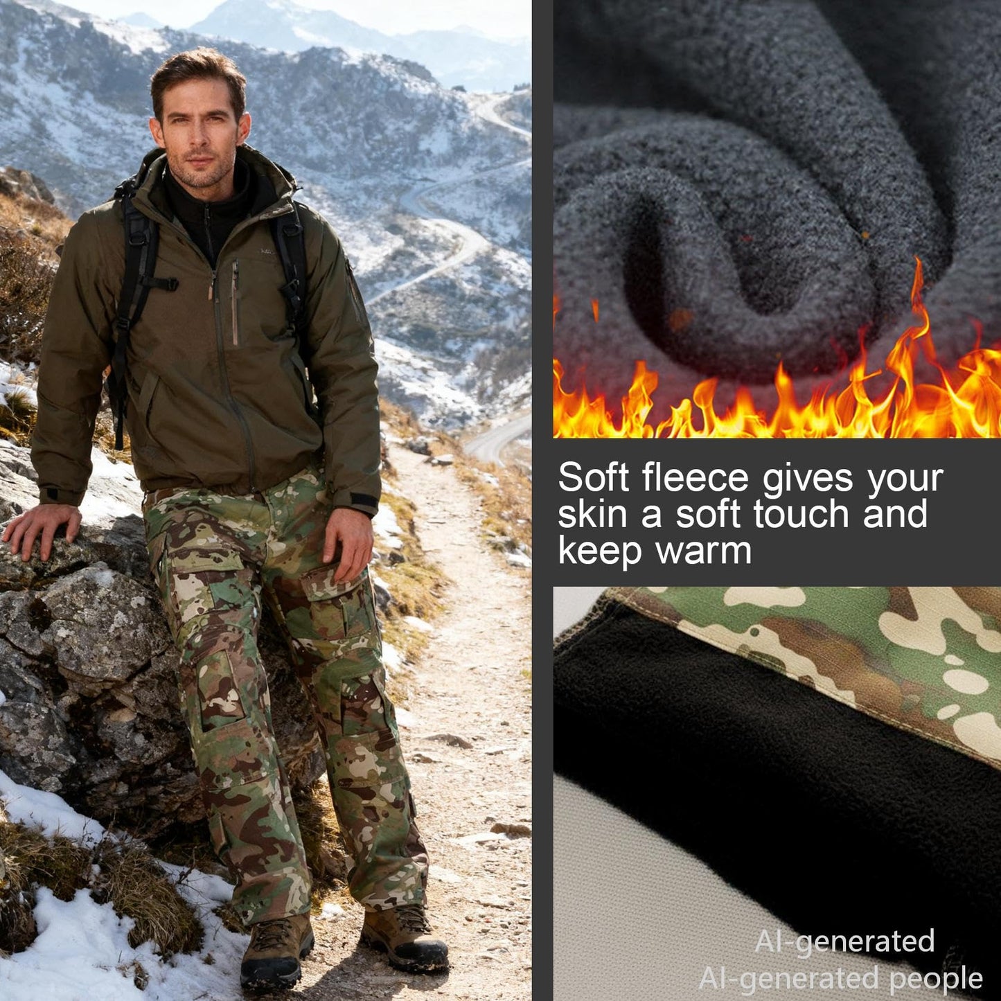 OCANXUE Men's Fleece Lined Tactical Pants DQ Camo 34