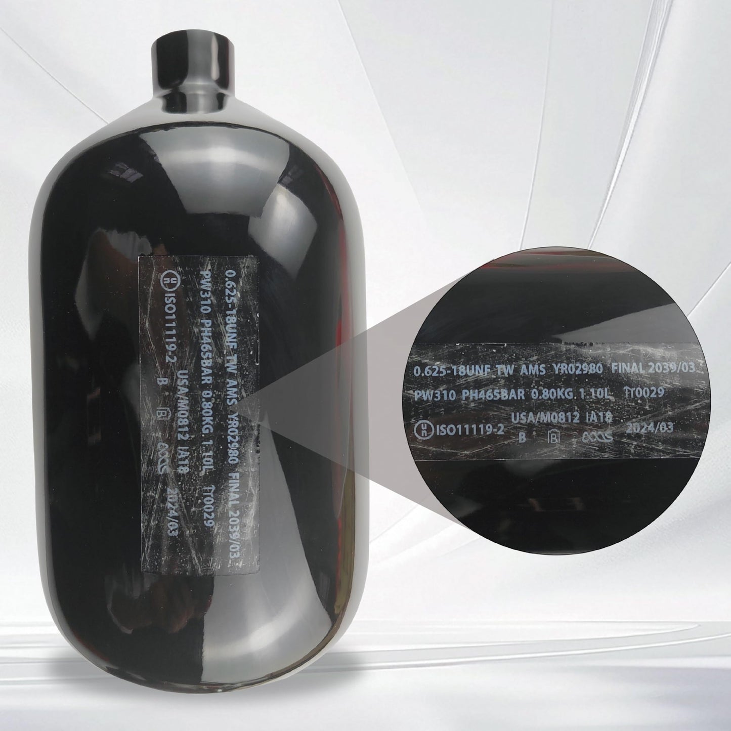 DOT 68ci 4500psi Black Carbon Fiber Paintball Tank With Dual Gauge Valve