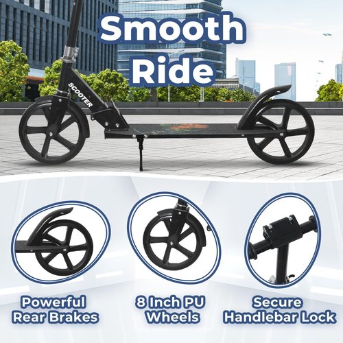 Nattork Scooter for Kids 8-12, Teens and Adults- Adjustable Height Folding Kick Scooter with Large Sturdy Wheels for a Smooth Ride, Lightweight, Anti-Shock Suspension for Boys and Girls-Black
