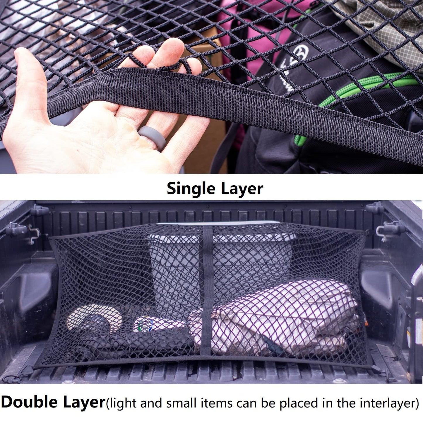 Highly Elastic Cargo Net, Simple Truck Bed Cargo Mesh Organizer, Suitable for 5ft - 6ft Standard Bed Trucks, 4'x4' Stretches to 7'x7' (Single Layer)