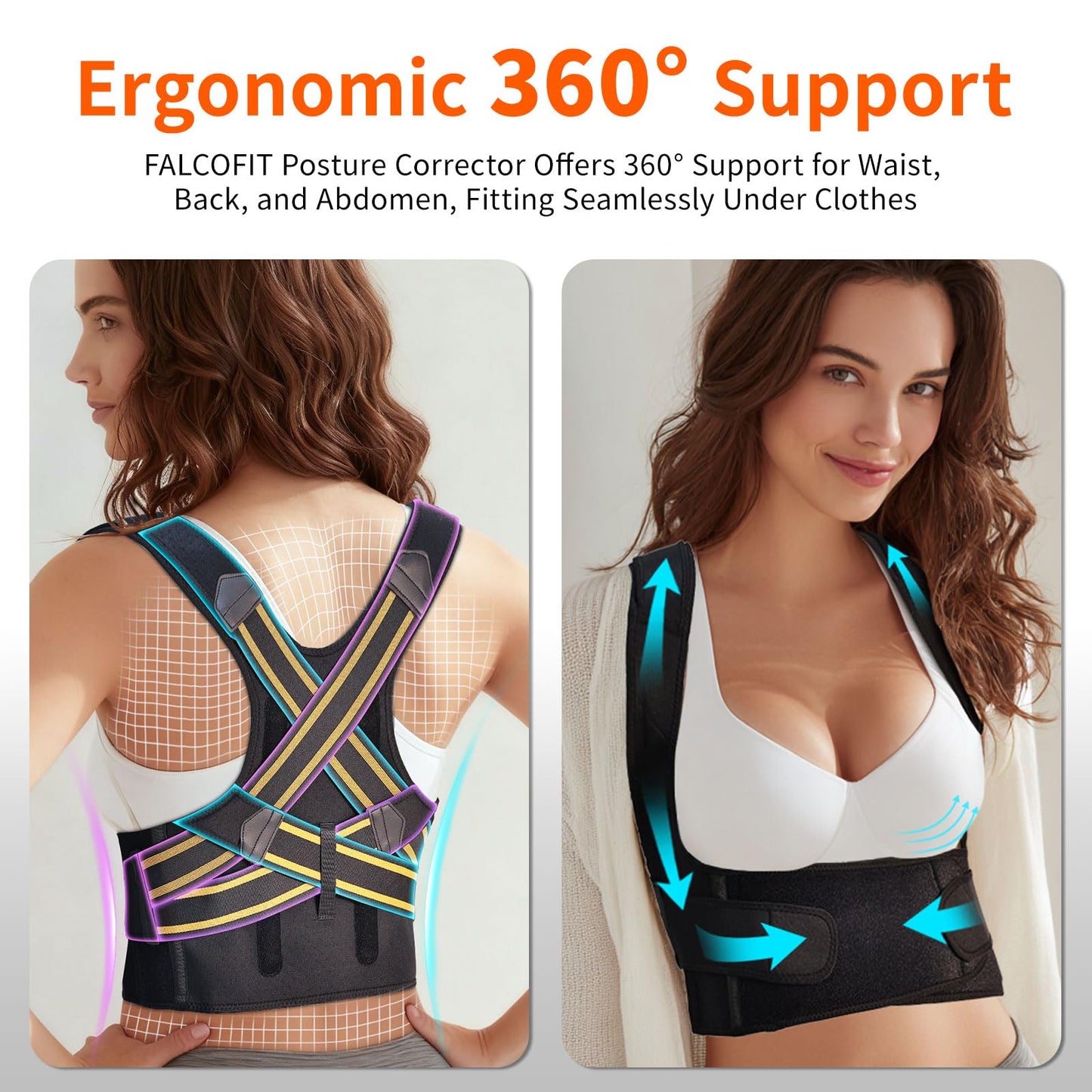 FALCOFIT Posture Corrector for Men and Women, Instant Back Straightener, Adjustable Upper Back Brace, Invisible Shoulder Brace Hunchback Corrector for Slouching, Scoliosis, Neck Pain Relief (Medium)