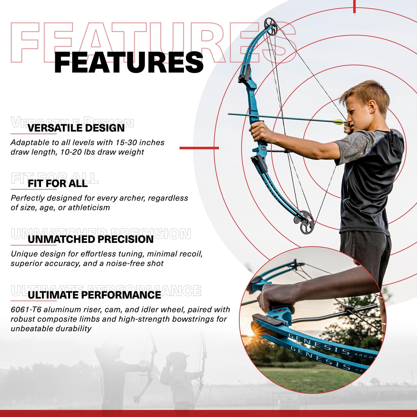 Genesis Original Compound Bow & Arrow Kit- Adjustable Riser, 15"-30" Draw Length, 10-20 lb Draw Weight, All Skill Levels, Draw Hand - Right, Teal