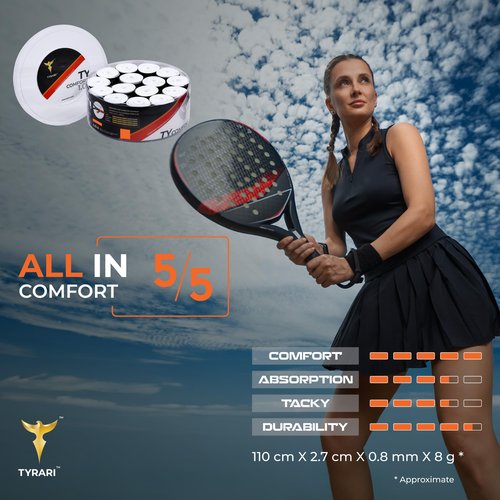 TYRARI Ty Comfort 1.0 Overgrip 30 Pack (Black & White) - Designed for Comfort, Sweat Absorbing, Tacky, Durable Over Grip for Tennis, Pickleball, Badminton, Paddle, Squash and Other Racket Handles