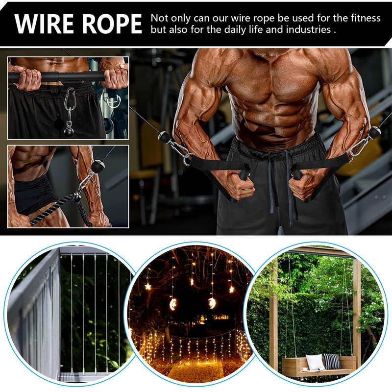 Taeku Fitness Pulley Cable, Heavy-Duty 6mm Steel Wire Rope for Home Gym, Adjustable Replacement Cable for Weightlifting, LAT Pulldown, and Cable Machine Accessories (100in+Tool)