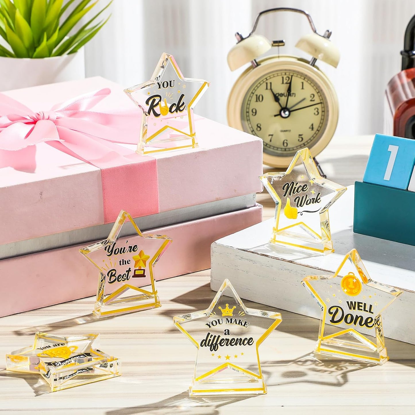 Treela 6 Pcs Acrylic Employee Appreciation Awards - Gold Trophies for Office & Classroom Recognition