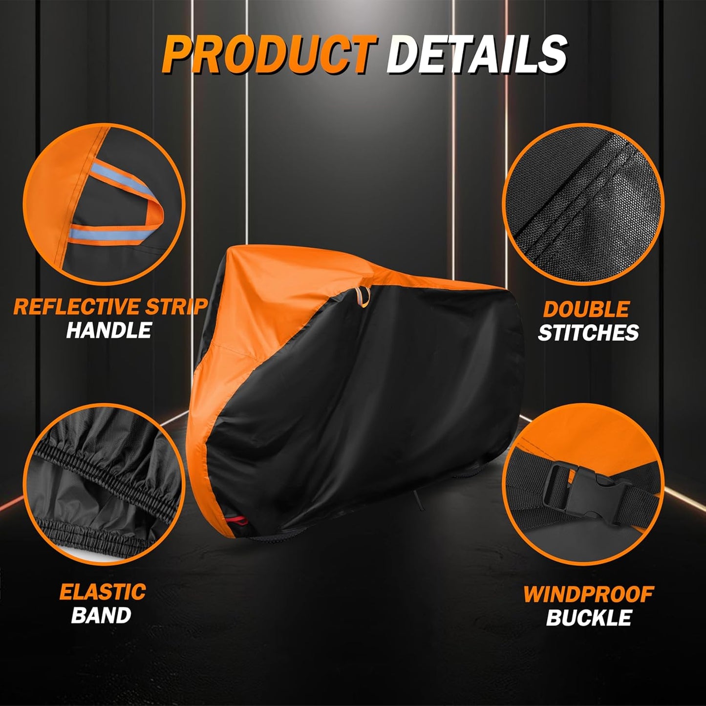 Skiennix Bike Cover - Outdoor Waterproof Protection for Mountain & Road Bikes | XL Black & Orange (79 x 27.5 x 44 in)