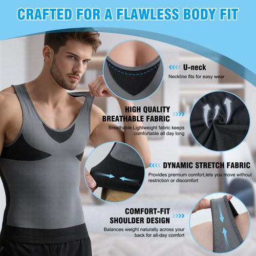LISEJE Compression Shirt Men Shapewear Slimming Body Shaper Vest Compression Tank Top Undershirt
