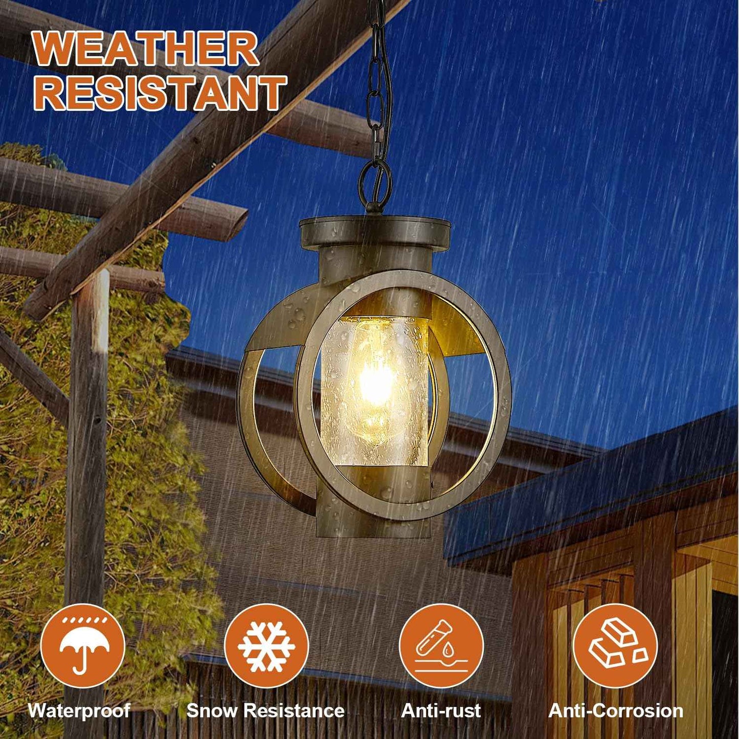 Motion Sensor Outdoor Pendant Light Fixture, Farmhouse Exterior Hanging Lamp with Adjustable Chain, Anti-Rust Aluminum Outdoor Chandelier, Large Exterior Ceiling Mount Hanging Light for Entryway,Porch