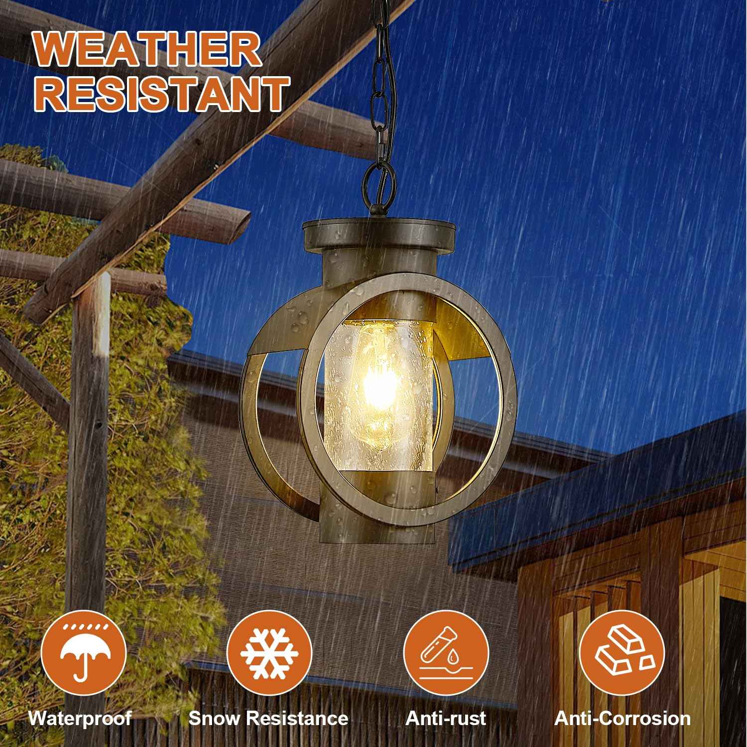 Motion Sensor Outdoor Pendant Light Fixture, Farmhouse Exterior Hanging Lamp with Adjustable Chain, Anti-Rust Aluminum Outdoor Chandelier, Large Exterior Ceiling Mount Hanging Light for Entryway,Porch