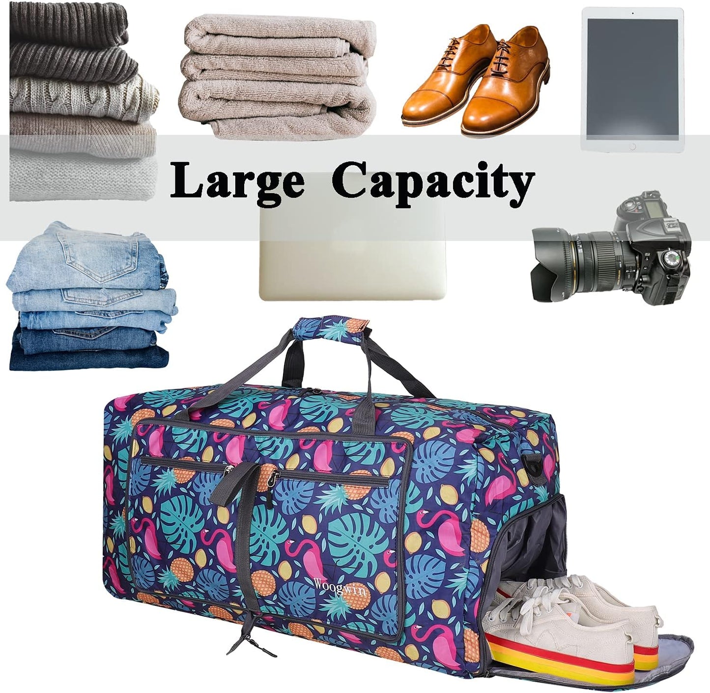 Woogwin Travel Duffel Bag - Large Waterproof Foldable Overnight Bag for Beach & Gym Activities