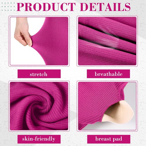 Floraltop 4 Pcs Women's Workout Sets Pilates Exercise Outfit Ribbed Scoop Neck Sports Bra Shorts Leggings Gym Clothes Set(Small,Rose Red)