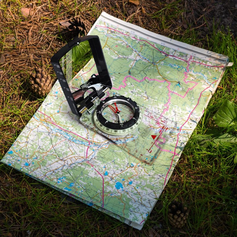 Posinly Multifunctional Orienteering Compass for Hiking, Mirror Sighting Compass with Adjustable Declination, Clinometer and Magnifier, Map Reading for Camping, Scouting