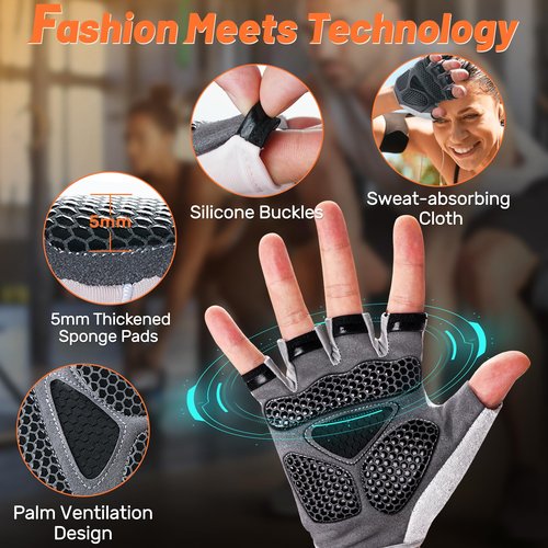 Yeendibo 5-in-1 Workout Gloves for Men & Women, with Excellent Grip, Full Protection Exercise Weight Lifting Gym Gloves, Detachable Wrist Strap & Storage Bag
